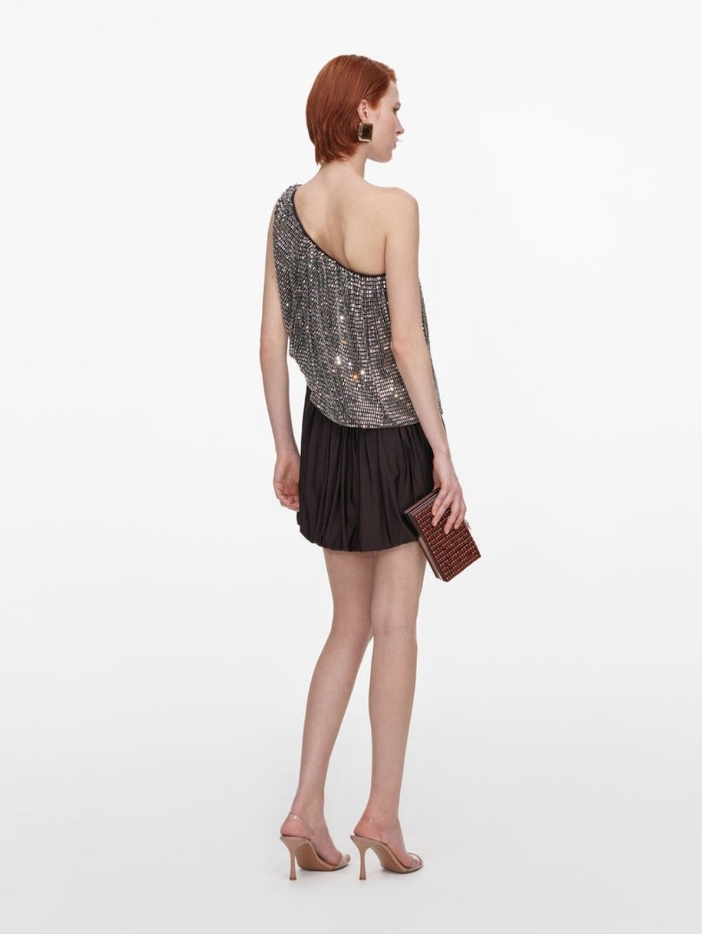 Self Portrait Rhinestone One Shoulder Drape Mini Dress - Picture 4 of 6